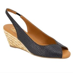Andre Assous Black Espadrille Slingback Wedges.... Size 10
